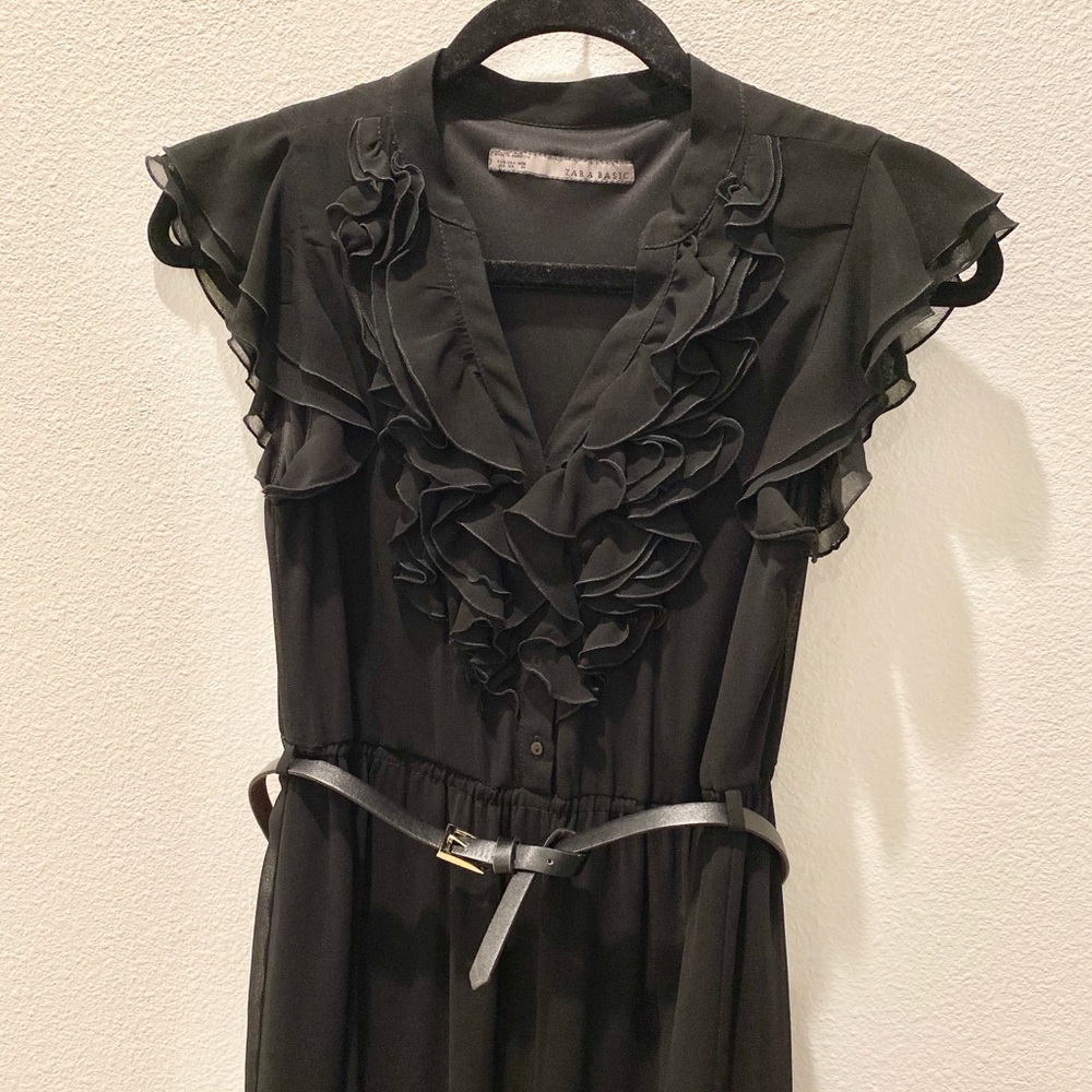 Vintage Zara Basic Collection V-Neck Ruffle Sleeves Dress - Picture 9 of 16